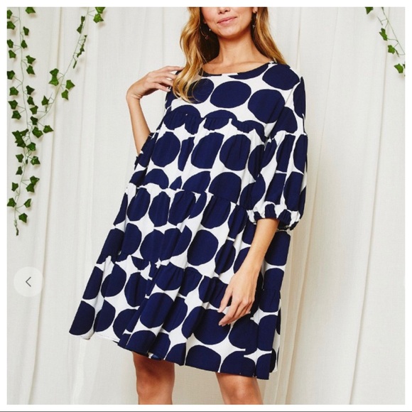 Martine Large Polka Dot Quater Sleeve Boho Swing Dress - Picture 3 of 4